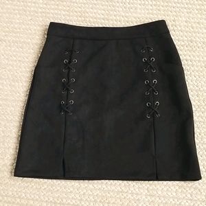 Black faux suede lace up skirt